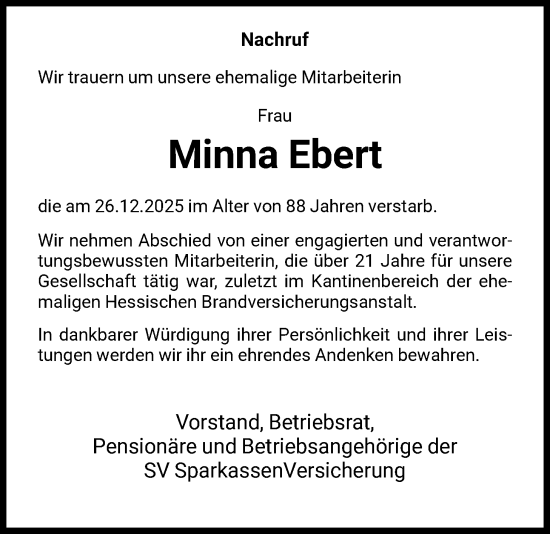 Traueranzeige von Minna Ebert von HNAHNA
