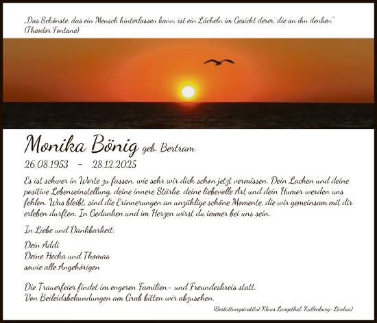 Traueranzeige von Monika Bönig von HNA