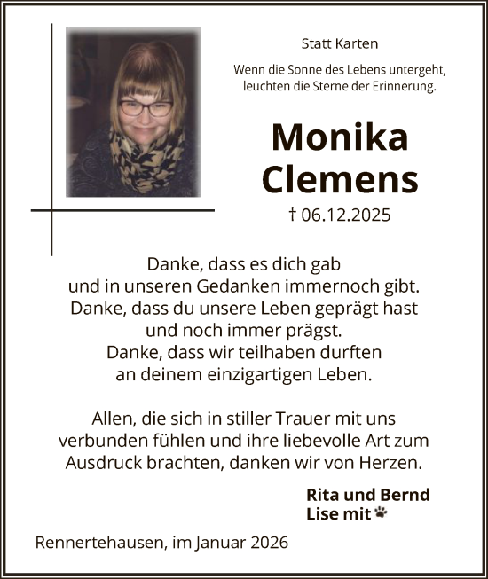 Traueranzeige von Monika Clemens von HNA