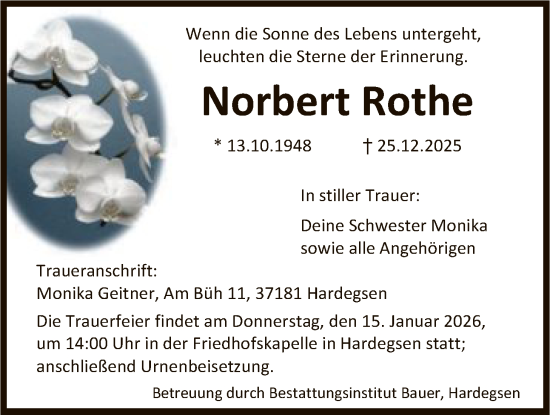 Traueranzeige von Norbert Rothe von HNA