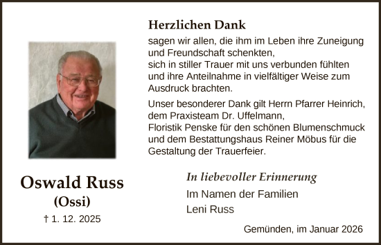 Traueranzeige von Oswald Russ von HNA