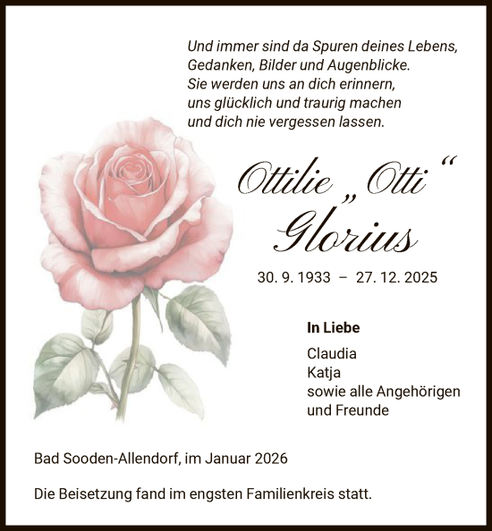 Traueranzeige von Ottilie Glorius von HNA