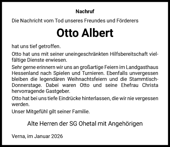 Traueranzeige von Otto Albert von HNA