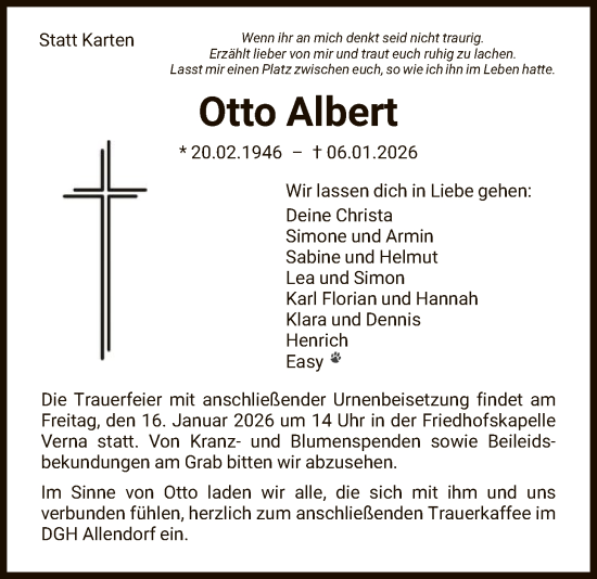 Traueranzeige von Otto Albert von HNAHNA