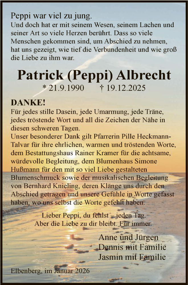  Traueranzeige für Patrick Albrecht vom 31.01.2026 aus HNA