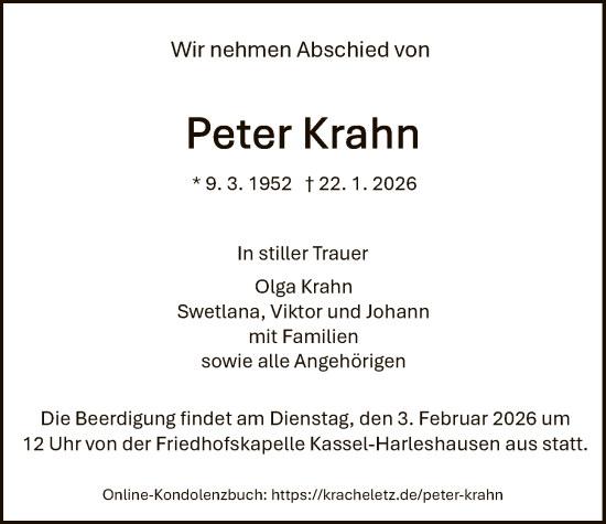 Traueranzeige von Peter Krahn von HNA