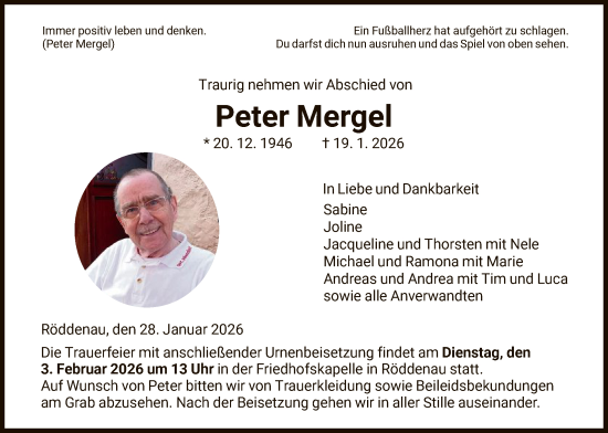 Traueranzeige von Peter Mergel von HNA