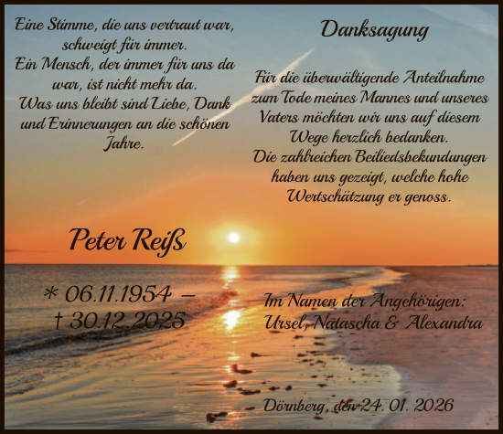 Traueranzeige von Peter Reiß von HNA