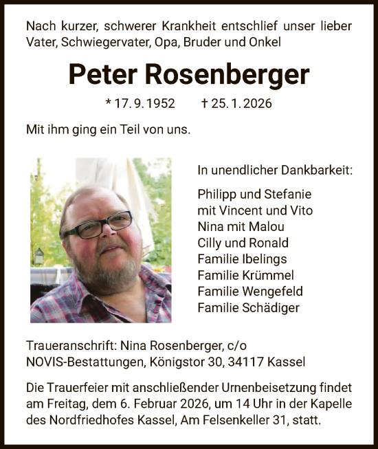 Traueranzeige von Peter Rosenberger von HNA