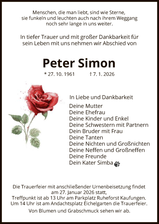 Traueranzeige von Peter Simon von HNA