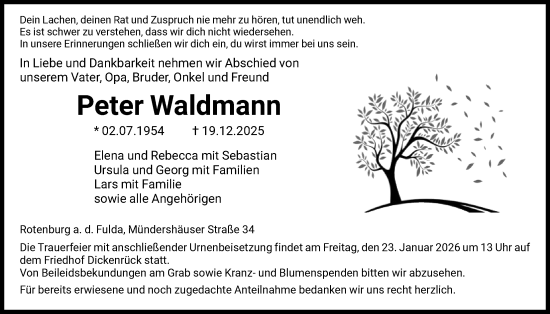 Traueranzeige von Peter Waldmann von HNA