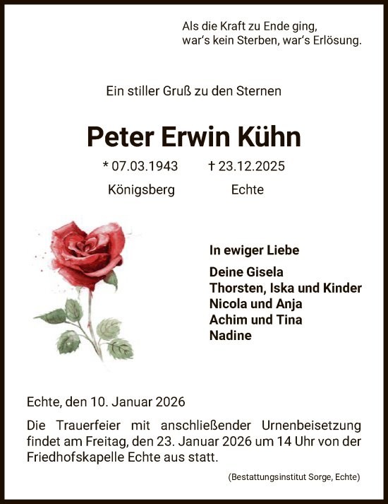 Traueranzeige von Peter Erwin Kühn von HNA