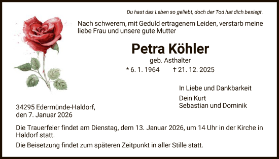Traueranzeige von Petra Köhler von HNA