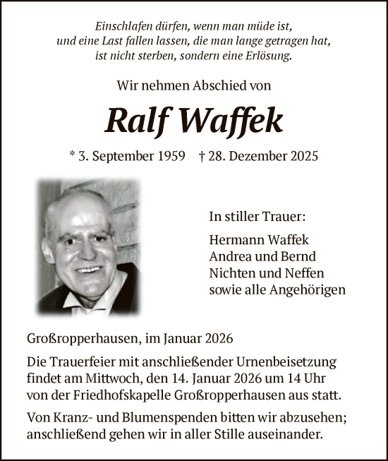 Traueranzeige von Ralf Waffek von HNA