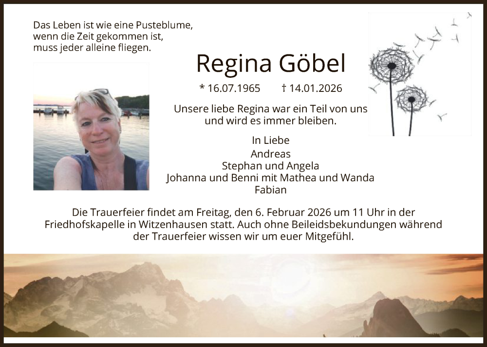  Traueranzeige für Regina Göbel vom 31.01.2026 aus HNA
