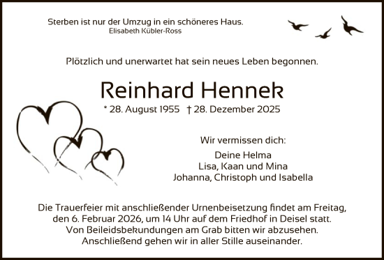 Traueranzeige von Reinhard Hennek von HNHNA
