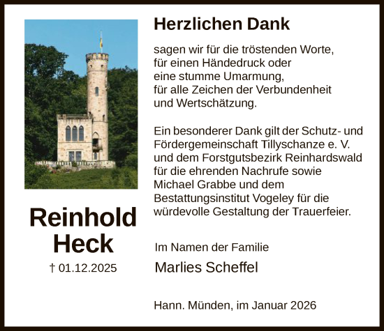 Traueranzeige von Reinhold Heck von HNA