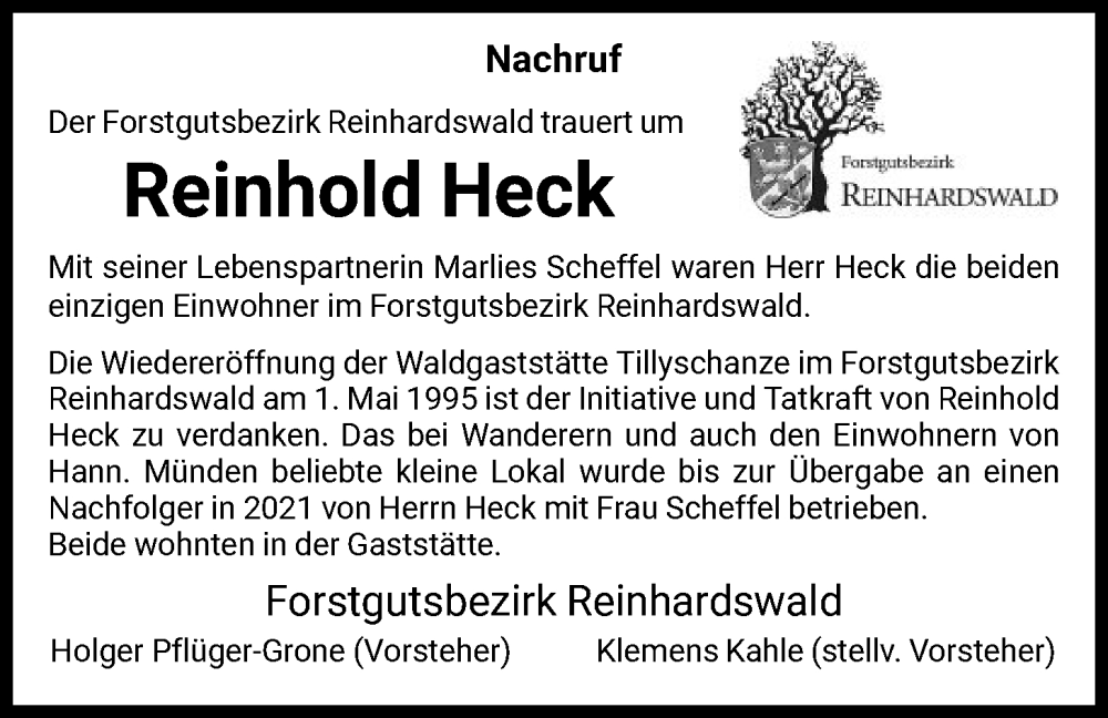  Traueranzeige für Reinhold Heck vom 10.01.2026 aus HNAHNA