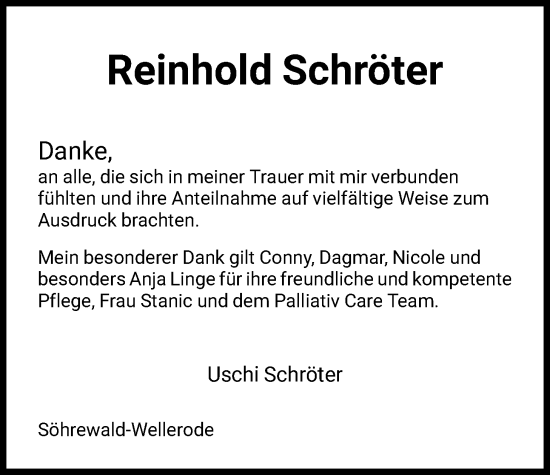 Traueranzeige von Reinhold Schröter von HNA