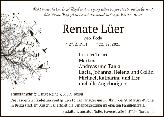 Traueranzeige von Renate Lüer von HNA