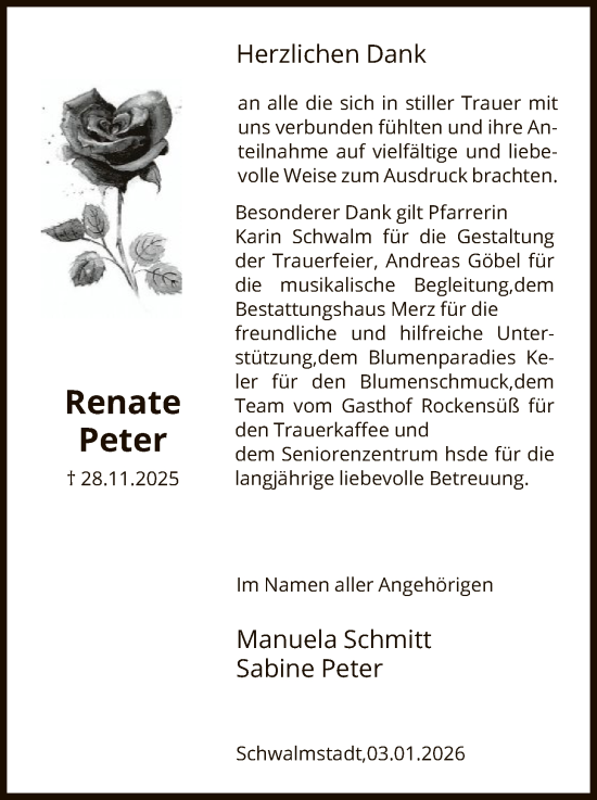 Traueranzeige von Renate Peter von HNA