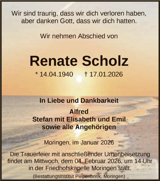 Traueranzeige von Renate Scholz von HNA
