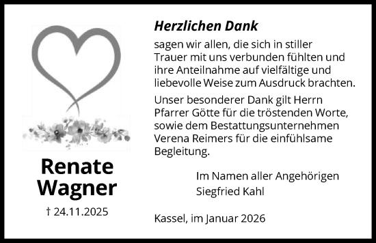 Traueranzeige von Renate Wagner von HNA