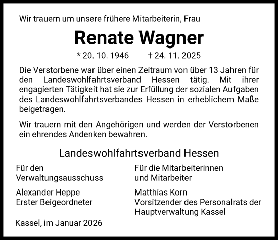 Traueranzeige von Renate Wagner von HNA