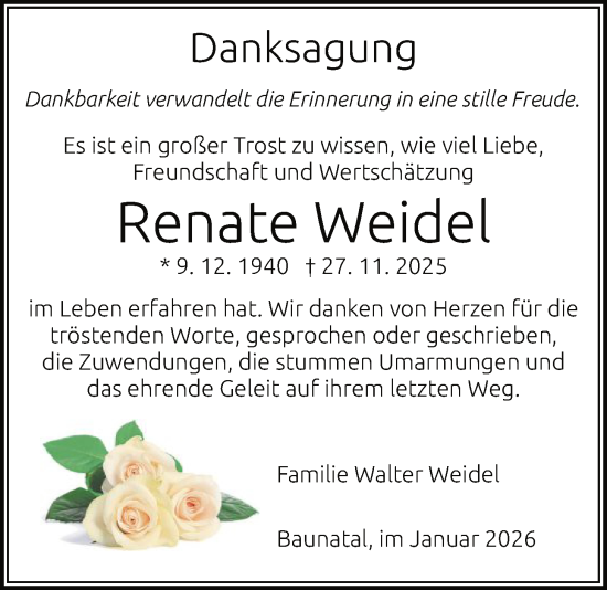 Traueranzeige von Renate Weidel von HNA