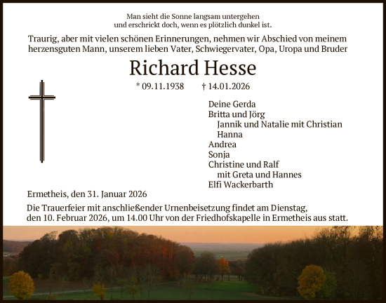 Traueranzeige von Richard Hesse von HNA