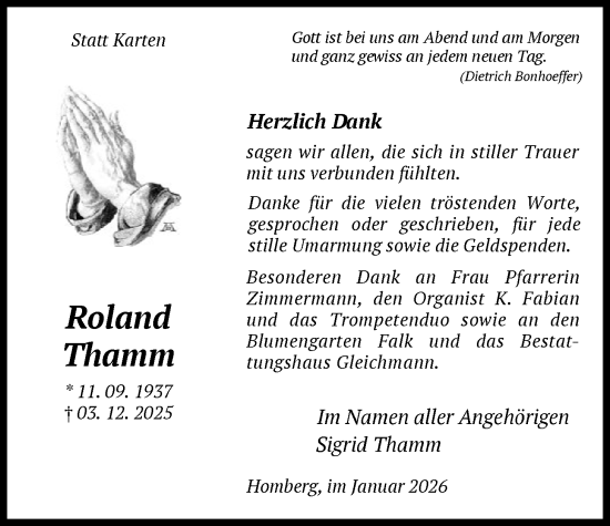 Traueranzeige von Roland Thamm von HNA