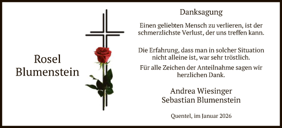 Traueranzeige von Rosel Blumenstein von HNA