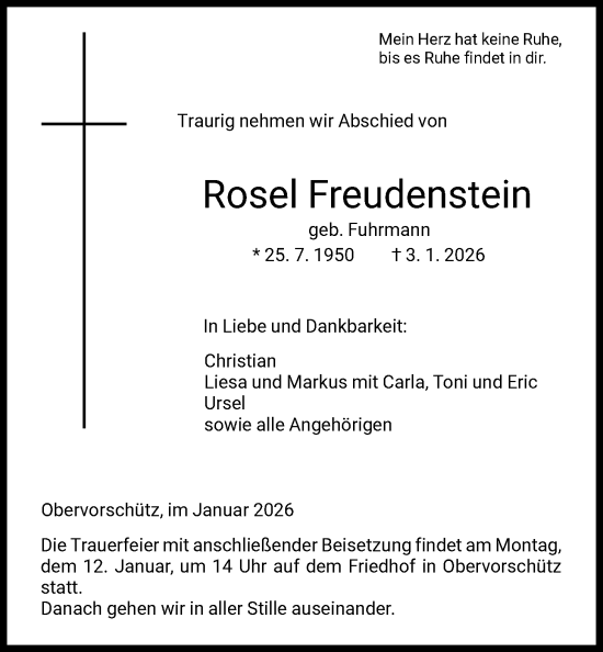 Traueranzeige von Rosel Freudenstein von HNA