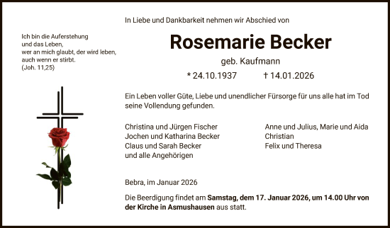 Traueranzeige von Rosemarie Becker von HNA
