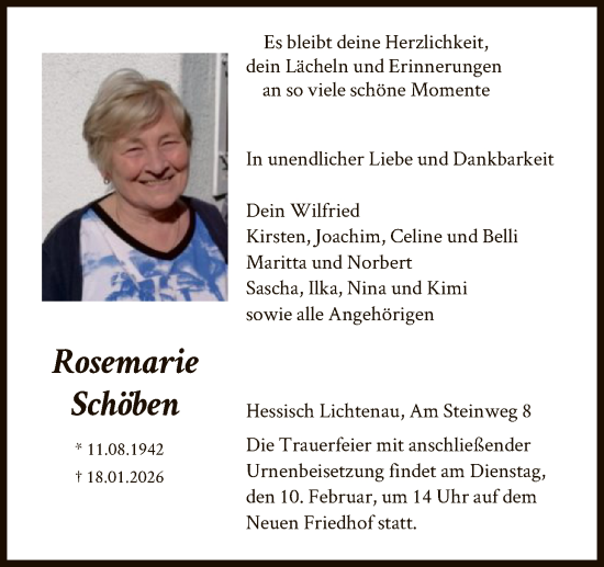 Traueranzeige von Rosemarie Schöben von HNA