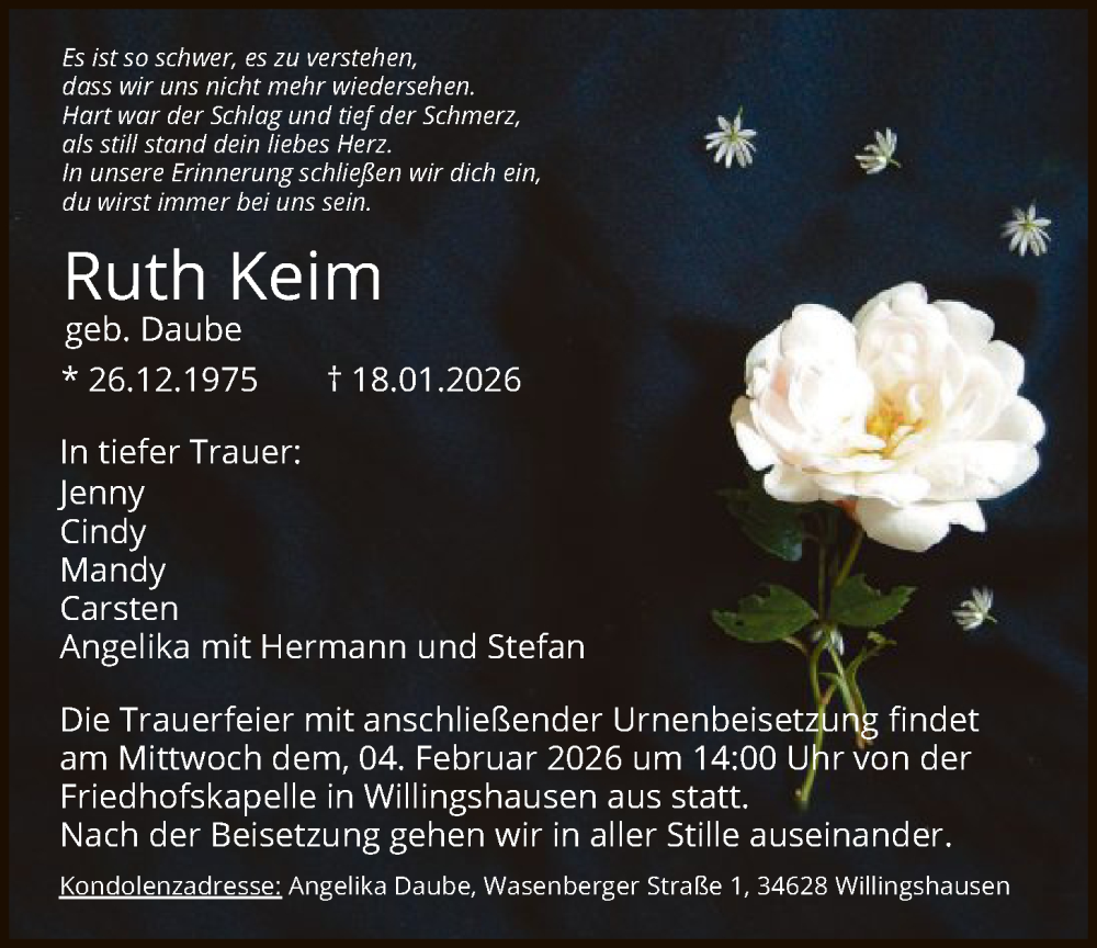  Traueranzeige für Ruth Keim vom 31.01.2026 aus HNAHNA