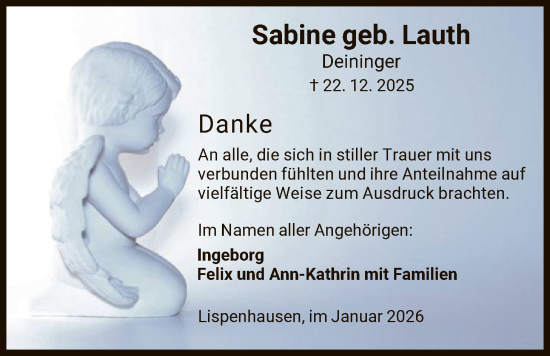 Traueranzeige von Sabine Deininger von HNA