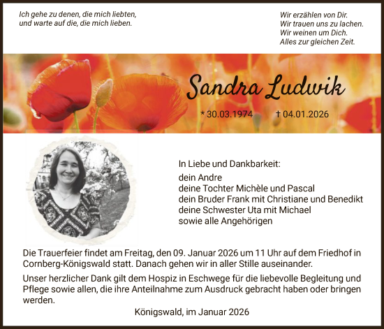 Traueranzeige von Sandra Ludwik von HNA
