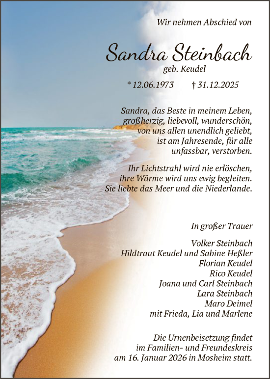 Traueranzeige von Sandra Steinbach von HNAHNA