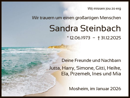 Traueranzeige von Sandra Steinbach von HNAHNA