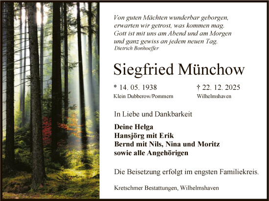 Traueranzeige von Siegfried Münchow von HNA