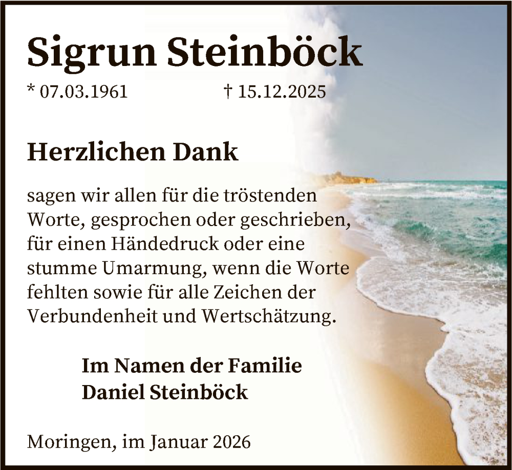  Traueranzeige für Sigrun Steinböck vom 31.01.2026 aus HNA