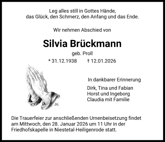 Traueranzeige von Silvia Brückmann von HNA