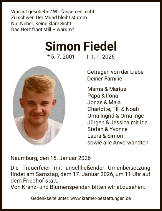 Traueranzeige von Simon Fiedel von HNA