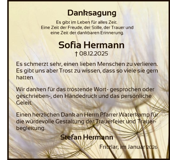 Traueranzeige von Sofia Hermann von HNA
