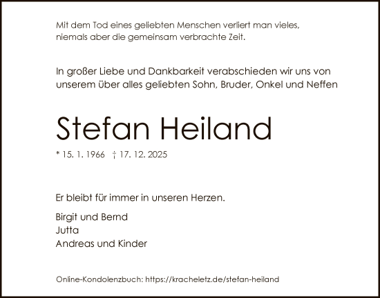 Traueranzeige von Stefan Heiland von HNA