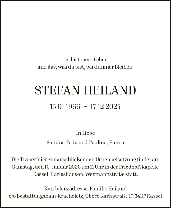 Traueranzeige von Stefan Heiland von HNAHNA