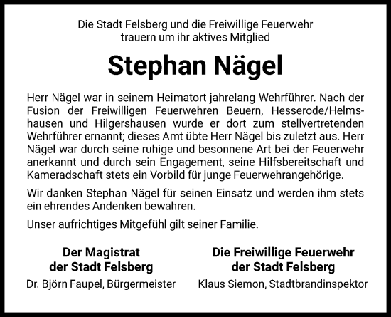Traueranzeige von Stephan Nägel von HNA