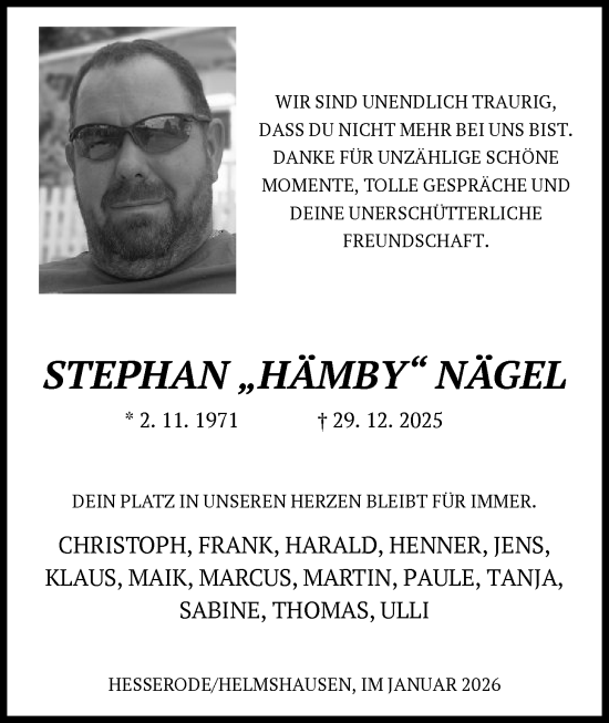 Traueranzeige von Stephan Nägel von HNA