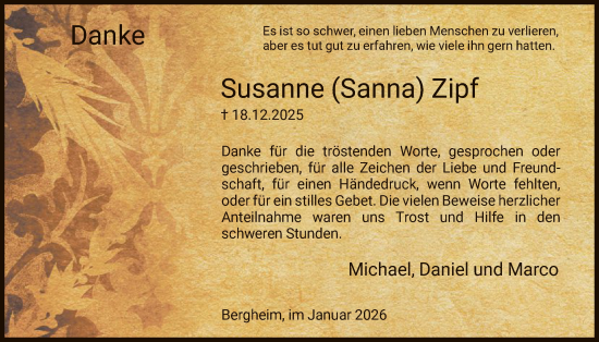 Traueranzeige von Susanne Zipf von HNA